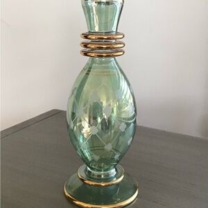 Elegant Green Glass Vase with Gold Accents